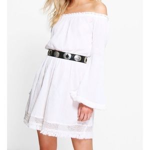 NEW Petite Crochet Lace Trim Off-Shoulder Dress